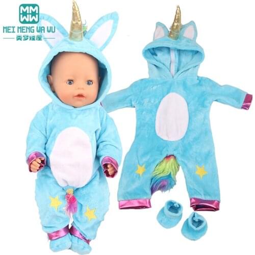 Clothes for doll fit 43cm new born doll pink Cartoon baby onesies clothes