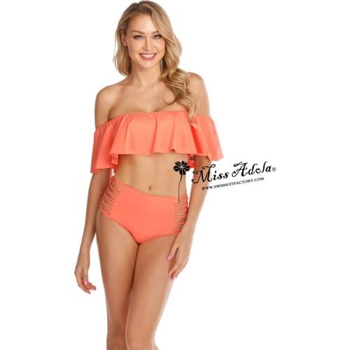 Solid Color Split Swimsuit Ruffled Tube Top Swimming Suit Shoulder Sexy Bikini 2 Piece Set Swimwear 2021 New Summer Beach Outfit