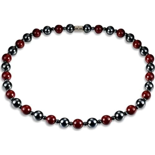 Hematite Necklace With Magnetic Therapy Black Red Health Women Men Jewelry Beads
