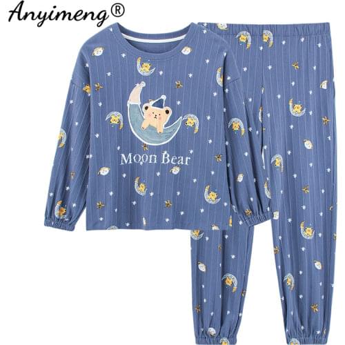 Pajamas for Young Women 2021 Autumn Winter New Cotton Lounge Wear Long Sleeved Pullover Cartoon Printing Pajamas for Teen Girls