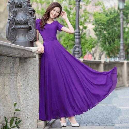 Summer Fashion Elegant Short Sleeve Ankle-Length A-Line Chiffon Simple Waist Was Thin Plus Size Party Coctail Dress 9948