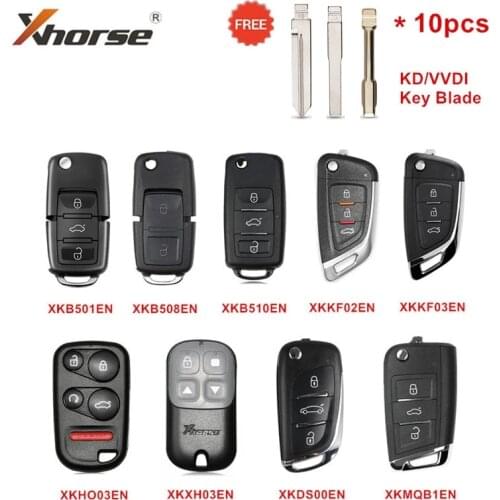 5pcs Xhorse XKB501EN XKB508EN XKKF03EN XKDS00EN XKKF02EN VVDI Wire Remote Key with 10pc KD/VVDI Key Blade for VVDI Mini Key Tool