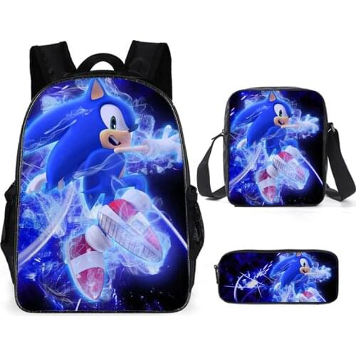 16 Inch Cartoon Sonic Printing Boys Girls School Backpack 3 Pcs School Bag Children Mochilas Escolares Bolsa Freeship