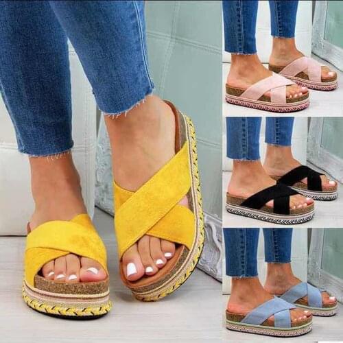 Slippers Women Platform Cross Tie Causal Slides Summer Sandals Woman Flat Soft PU Leather Womens Shoes Plus Size 35-43 Female