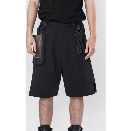 PUPIL TRAVEL Techwear PT-819 Mens Cargo Shorts Drawcord Webbing Waist Hip Hop Style Punk Fashion