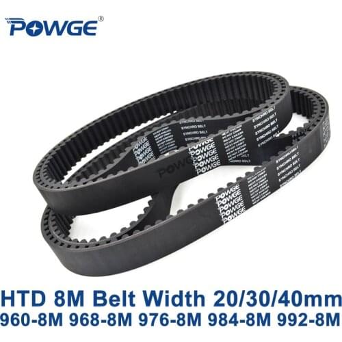 POWGE HTD 8M synchronous Timing belt C=960/968/976/984/992 width 20/30/40mm Teeth 120 121 122 123 124 HTD8M 960-8M 976-8M 984-8M