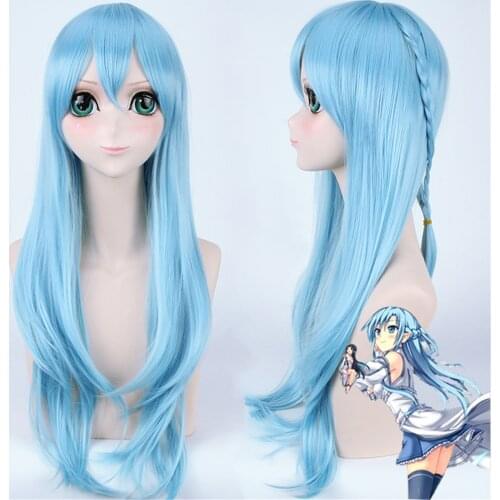 Light Blue Cut Wig Yuuki Asuna Cos Blue Wig Costume Halloween Anime Cosplay Sao Wig