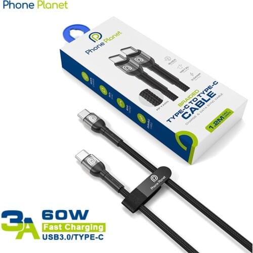 Phone Planet USB Type C-C Cable For Huawei P40 Pro Samsung Xiaomi VIVO 3A Fast Charging USB-C Cable Mobile Phone Charger Cord