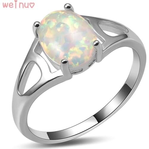 Weinuo White Fire Opal Ring 925 Sterling Silver Top Quality Fancy Jewelry Wedding Ring Size 5 6 7 8 9 10 A428