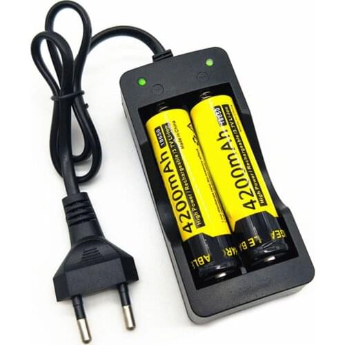 US/EU Plug Double Slots 18650 Lithium-Battery Charger Adapter with LED Indicator