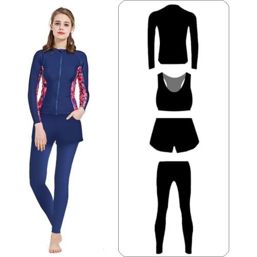 Womens Long Sleeve Rash Guard UPF 50+ Swim Shirt Pants UV Athletic Tops & Bottoms 4 Piece Zip-up Rashguards Swimsuit Swimwear