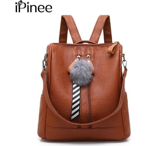 IPinee Women Backpacks Vintage Female Shoulder Bags Soft Leather Backpack Ladies Travel Bag Luxury Bags for Girls Mochila