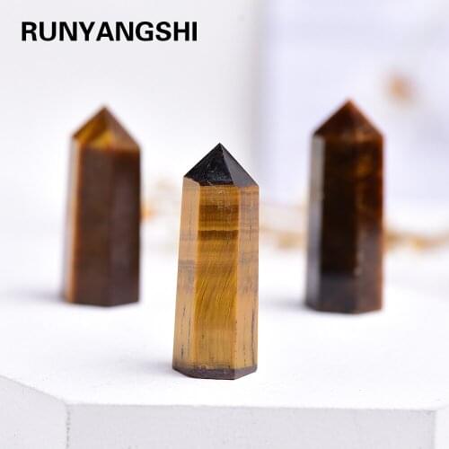 35-45mm 1pc Natural yellow tiger eye Crystal Column Crystal Point Mineral Ornament Healing Wand Family Home Decoration