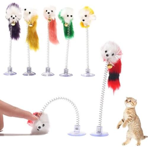 Random Colour Plastic Cat Toys Feather Funny Cat Mice Shape 20 x 10cm False Mouse Pet Products Bottom Sucker Elastic 1pc