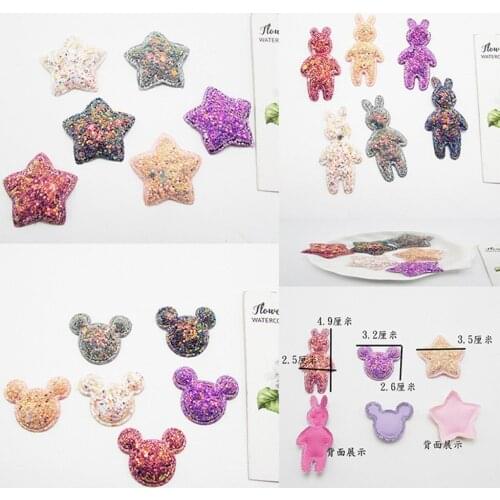100PCS/Lot Glitter Rabbit Stars Mouse Padded Applique Crafts for Headwear Garment Accessoires