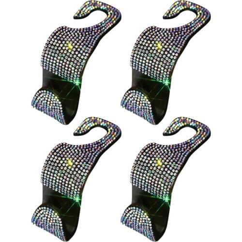 4pcs Universal Car Headrest Hanger With Rhinestone Diamond Storage Bag Accessories Back Seat Organizer