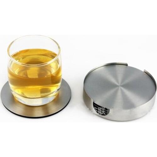 6Pc/Set Stainless Steel Coaster Cup Mats Pads Non-slip Pad With Holder Round Square Metal Insulation Pad Tablewear
