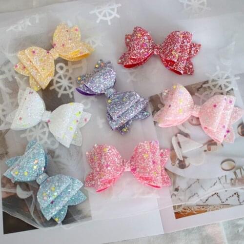 7pcs/lot Luminous Glitter Girls Hair Bows Clips Mermaid Sequins Hairpins Kids Barrette Sweet Hairgrips Children Hair Accessoires
