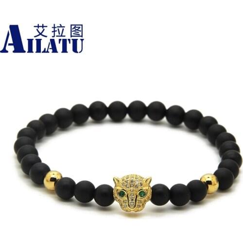 Ailatu New Arrival High Grade Micro Paved Leopard Cz Beads Bracelet For Men and Women Animal Shape