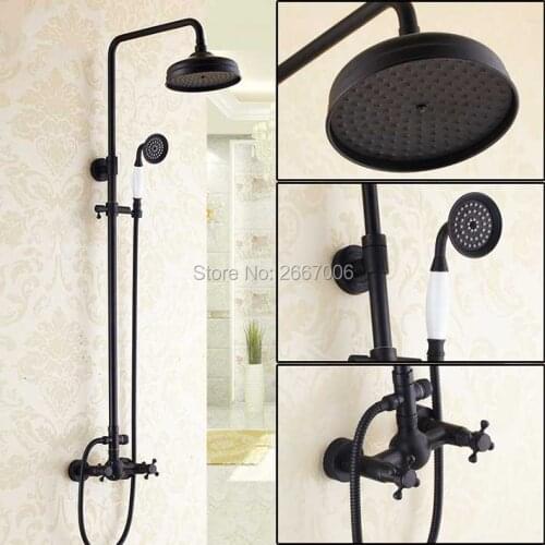 Free shipping Royal Decoration Oil Rubbed Bronze Black Shower Faucet Set Rain Shower Head Bathroom Wall Mounted Shower Set GI274