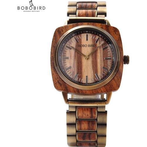 BOBO BIRD Relogio Masculino Men Watch Wooden Classic Square Wristwatch Custom Waterproof Wood Band Christmas Gift For Him in Box