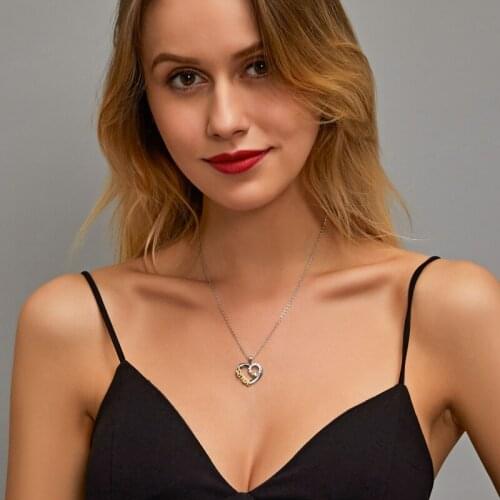 Double-Color Simple Heart-Shape Letter SISTER White Zircon Hollow Pendant Golden Silver Plated Alloy Choker Necklace for Women