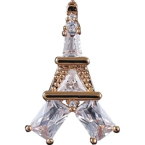 Korean New High-end Zircon Brooch Rhinestone Eiffel Tower Brooches for Men Fashion Suit Shirt Small Collar Pin Jewelry Gifts
