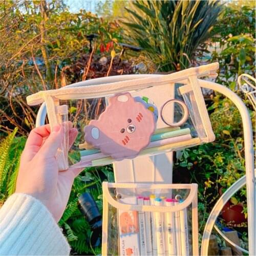 Creative transparent PVC stationery storage bag with no print wind transparent student supplies storage bag