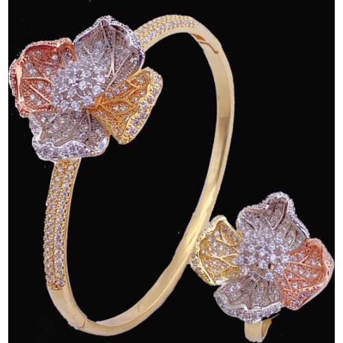 Lanyika Fashion Jewelr Vivid Distinctive Artistical Petunia Micro Plated Party Romantic Bangle With Ring Banquet Daily Best Gift