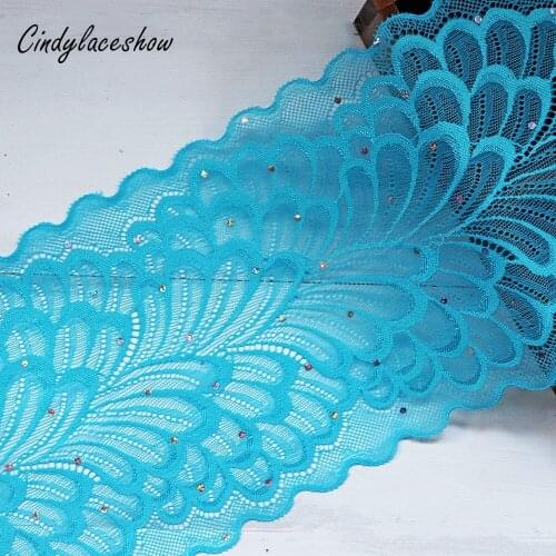 2Yards 18cm Width Spandex Elastic Lace Trims Ribbon with Crystals Embroidery Stretch Lace Fabric Sewing Appliques Wedding Dress