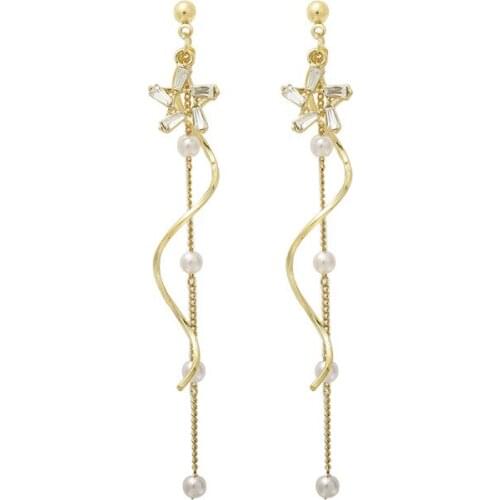 New Jewelry Twist Star Fashion Statement Imitation Pearl Chain Earrings Earrings Female Kolczyki Aretes De Mujer