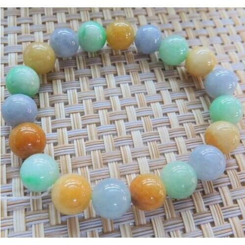 Genuine New Grade A Jadeite Jade Bead 10mm Perfect Colorful Beads Womans Lucky Bracelet