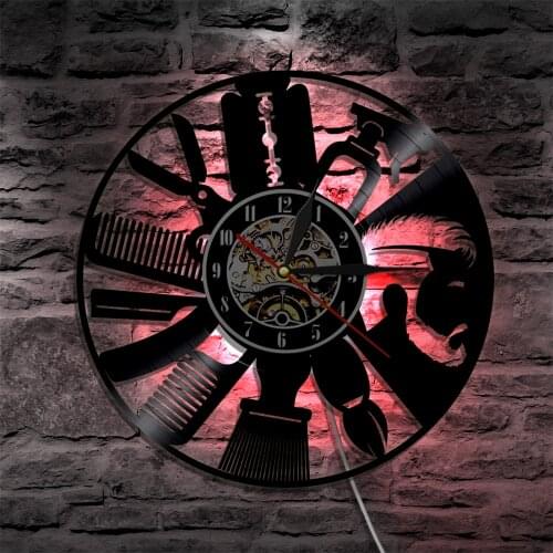 Barber Equipments Modern Wall Lamp Vinyl Record Wall Clock With LED Backlight Barber Hair Beauty Salon LED Hanging Lamp