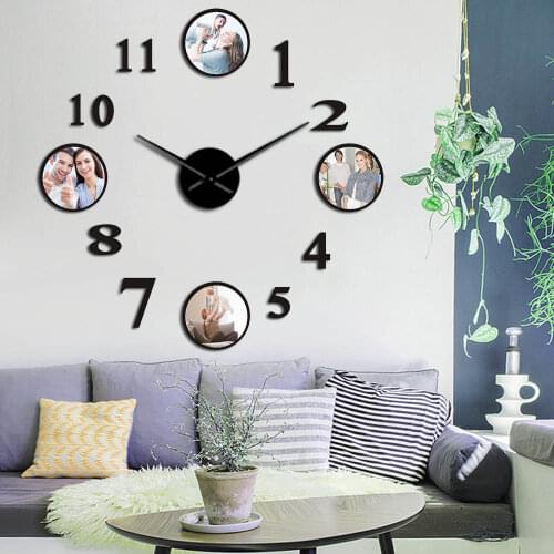 Personalized 3D DIY Arylic Wall Clock With 4 Prints Custom Printed With Your Family Portrait Housewarming Gift Wall Art Clock