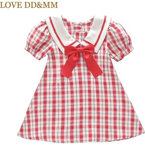 LOVE DD&MM Girls Print Dresses 2021 Summer New Kids Fashion Plaid Bow Turn-down Collar Dress For Baby Clothing Sweet Costume