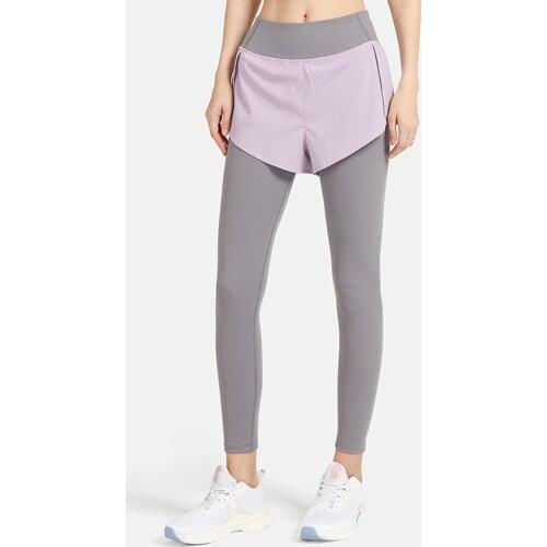 Fake Two-piece Yoga pants High Waist Women GYM Tights Fitness Slim Workout Pants Sports Trousers Femme Black Pants