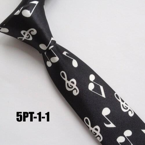 5cm Popular Men Casual Skinny Ties Fashion Printed Necktie Black with White Musical Notes