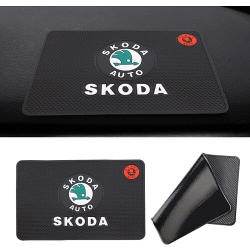 PVC Car Emblem Non-Slip Mat Dashboard Mobile Phone Pad For Skoda Octavia A5 A7 Rapid Karoq Superb Kodiaq Yeti Fabia Scala Kamiq