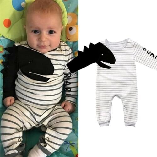 Newborn Baby Boy Girls 3D Dinosaur Romper Jumpsuit Outfits Set Cartoon Animal Striped Rompers