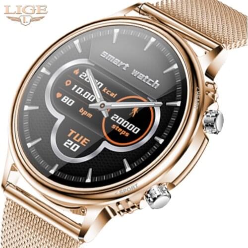LIGE Luxury Smart Watch Women Heart Rate Blood Pressure Monitoring Weather Forecast For Android IOS Waterproof Ladies Smartwatch