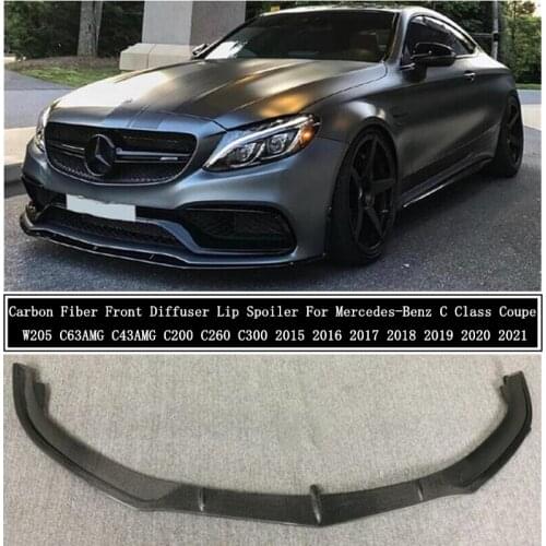 Carbon Fiber Front Diffuser Lip Spoiler For Mercedes-Benz C Class Coupe W205 C63 C43 C200 C260 C300 2015-2021 Bumper Spoilers AT