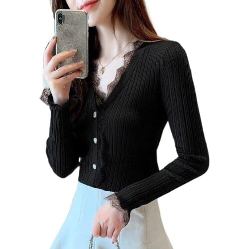 Sweater womens knitted bottoming shirt spring and autumn clothing 2021 new style coat thin cardigan top womens clothing
