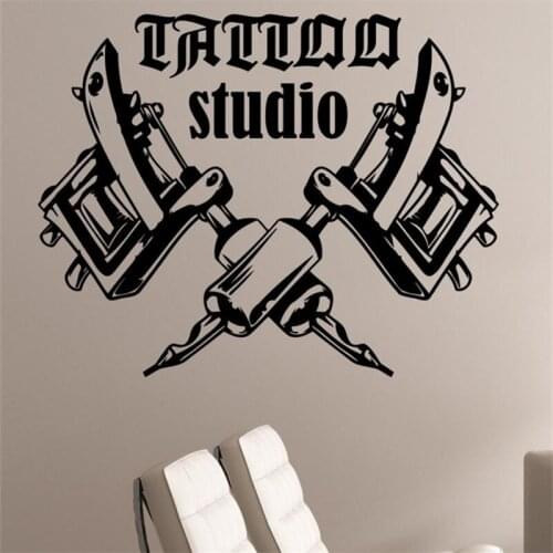 Tattoo Studio Logo Wall Decal Tattoo Machines Vinyl Sticker Window Art Decorations Tattoo Salon Room Decor Decals HY1165