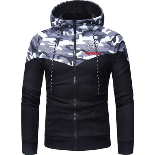 TOYOTA Logo Spring and Autumn 2021 Printing Comfortable Muscle Zipper Fitness Pocket Sweatshirts Camouflage Hooded Hoodies Coats
