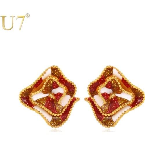 U7 Flower Earrings Gold Color Alloy Lucite Fashion Jewelry Wholesale Women Party Gift Plant Stub Earrings E425