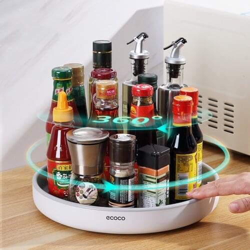 360 Rotating Spice Storage Rack Kitchen Multifunctional Oilproof Seasoning Organizer Bathroom Shelf Non-Slip Tray Supplie Holder