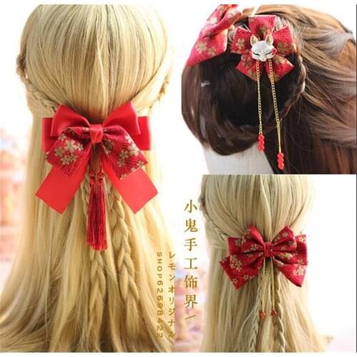 Tassel Bowknot Pom Pom Trim Lolita Girl Headwear Hair pin Kimono Bathrobe Hair Accessories Decoration Headdress B455