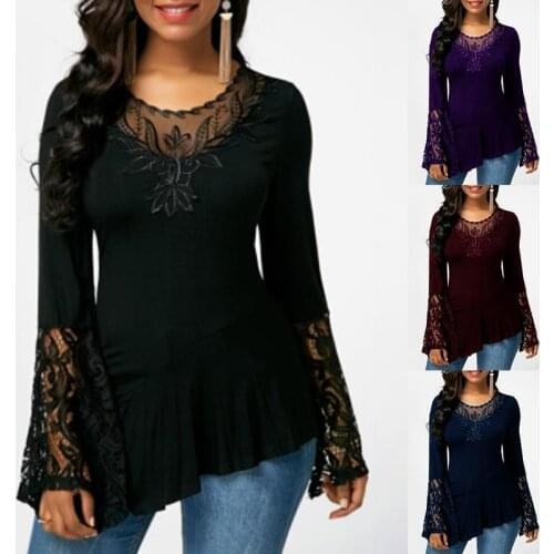 Summer T Shirt Women Selling Long Sleeve Lace Stitching Irregular T-shirt 2021 Harajuku Tshirt GMT8925