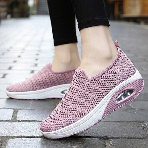 Womens Air Cushioning Chunky Sneakers Breathable Mesh Walking Shoes Ladies Non-slip Paltform Sneakers Increase Vulcanize Shoes
