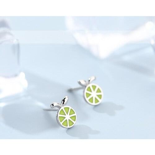 925 Sterling Silver Green Lemon Stud Earrings For Women Romantic Earring Brincos pendientes eh097
